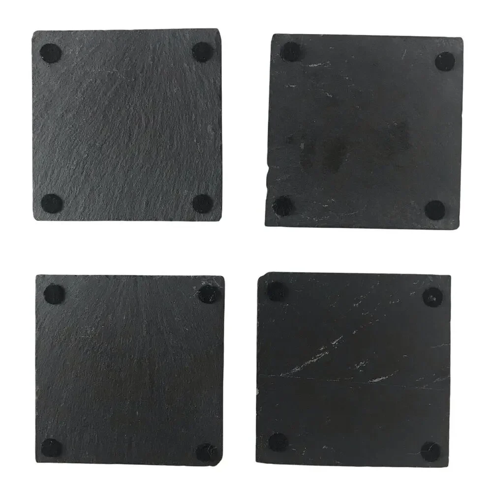 Set of 4 Black Slate Wine Barware Coasters Novelty Print Sayings With Felt Pads